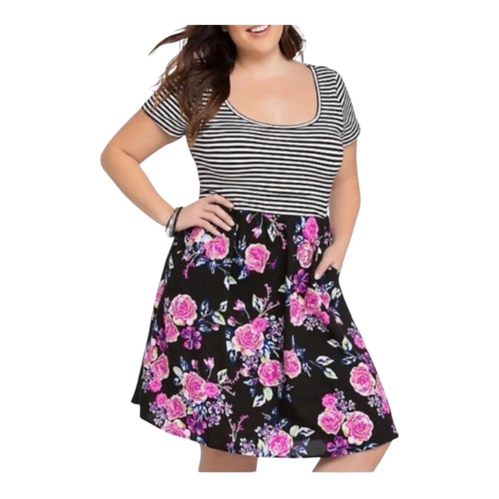 Torrid Floral and Striped Dress sz 11X New